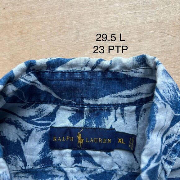 Polo Ralph Lauren Linen Shirt XL Blue Hawaiian Floral Summer Glam Loungewear - Picture 4 of 7